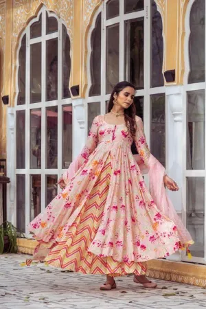 Pink Floral Anarkali Set