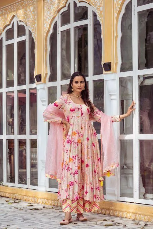 Pink Floral Anarkali Set