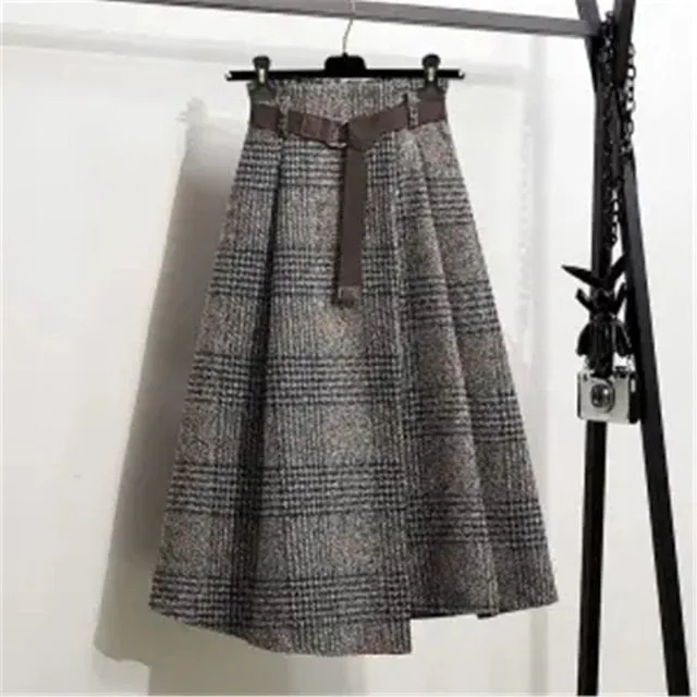 Plaid Irregular A-Line Skirt