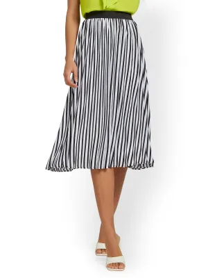 Pleated Stripe Midi Skirt