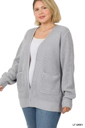 PLUS Low Gauge Waffle Open Cardigan Sweater