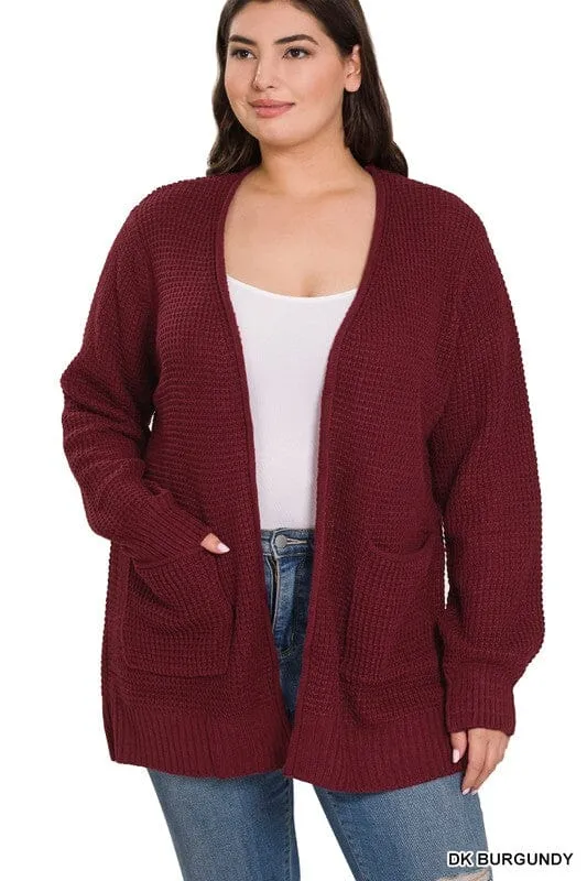 PLUS Low Gauge Waffle Open Cardigan Sweater