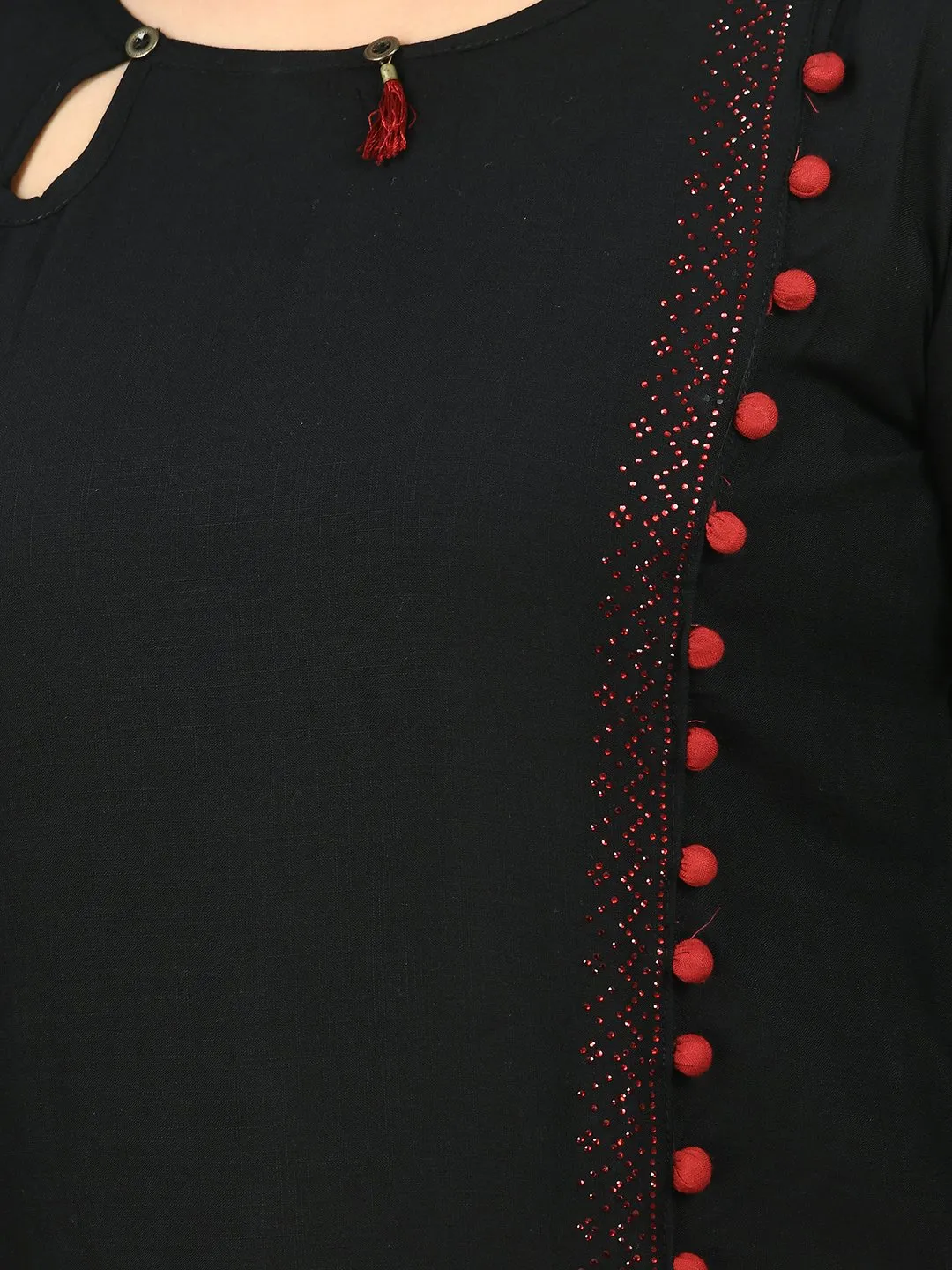 Plus Size Red & Black Designer Black Kurta Pant Set