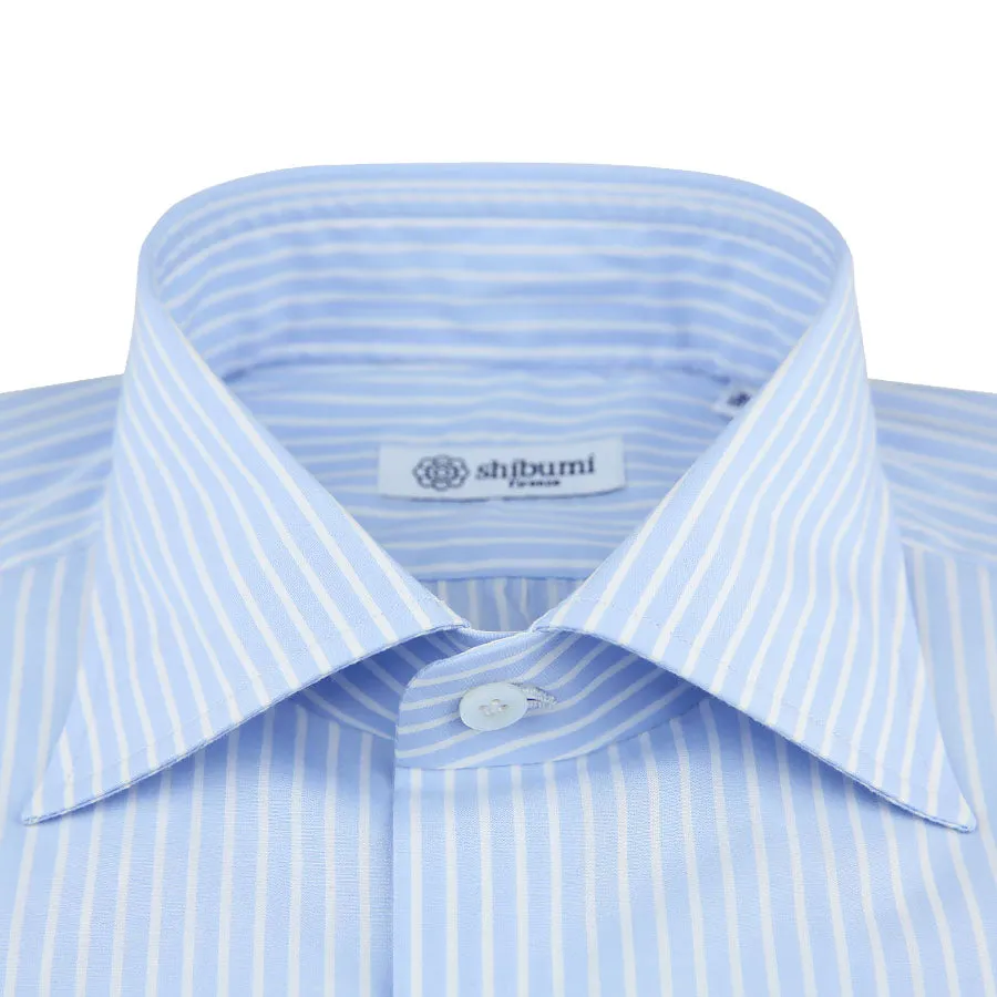 Poplin Semi Spread Shirt - Sky Blue / White - Reverse Stripe