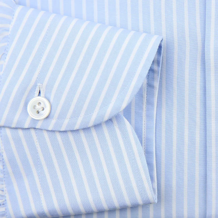 Poplin Semi Spread Shirt - Sky Blue / White - Reverse Stripe