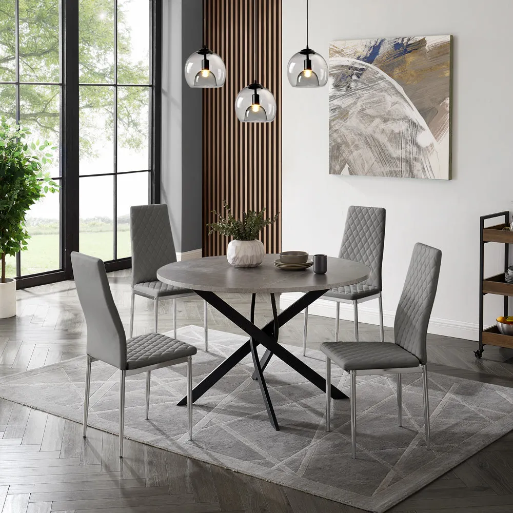 Rocco Concrete Effect Dining Table & 4 Sierra Chairs, Grey with Silver Legs