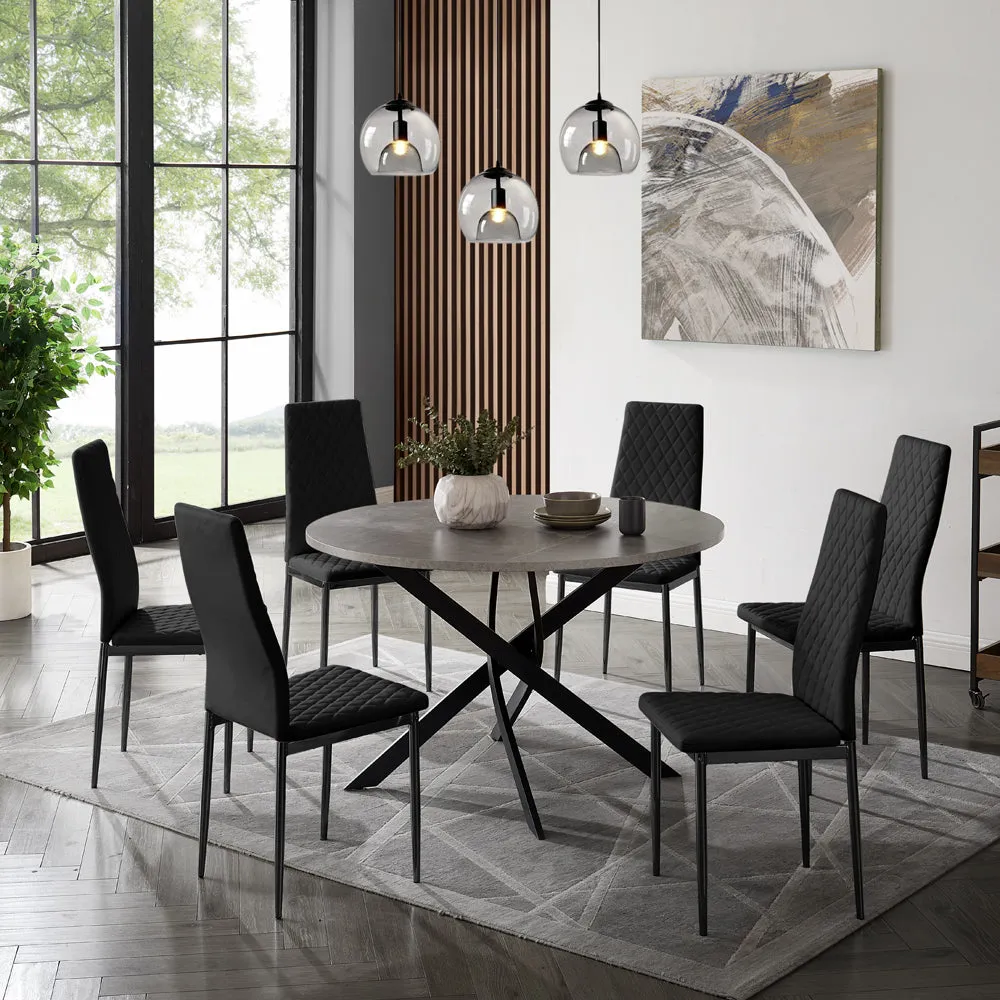 Rocco Concrete Effect Dining Table & 6 Sierra Chairs, Black with Black Legs