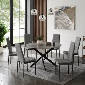 Rocco Concrete Effect Dining Table & 6 Sierra Chairs, Grey with Black Legs