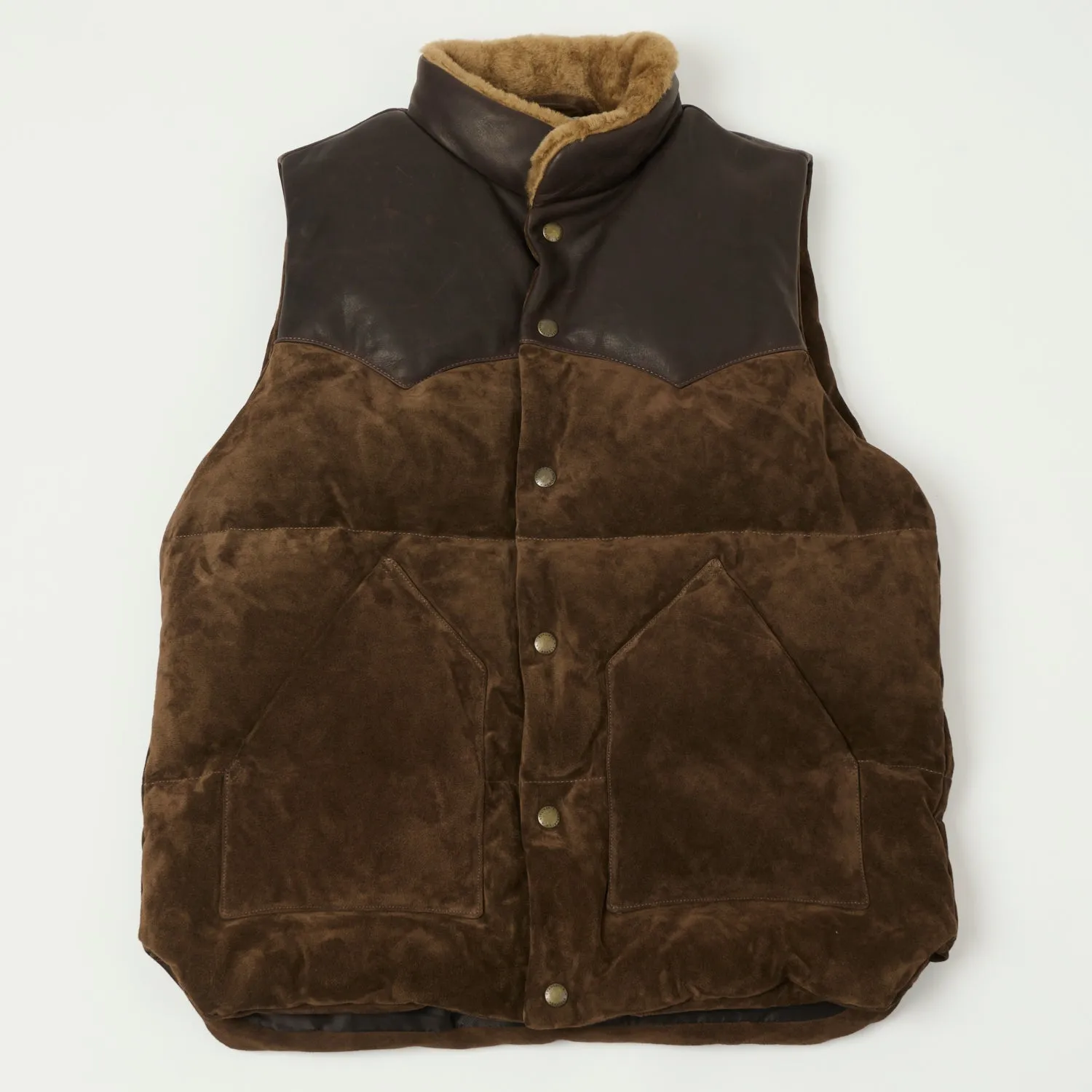 Shangri-La Heritage 'Bivacco' Western Down Suede Vest - Testa di Moro Brown