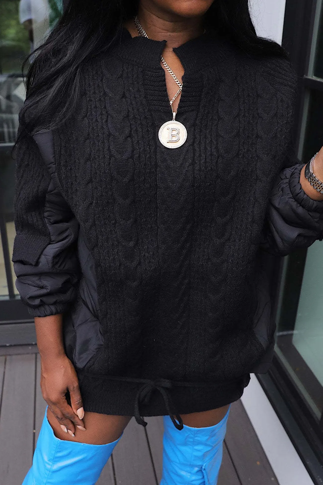 Solid Patchwork Knit Coat