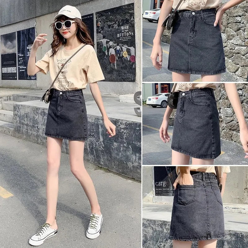 Summer Korean Denim A-Line Skirt Women High Waist Slim Look Hip Flattering INS Skirt