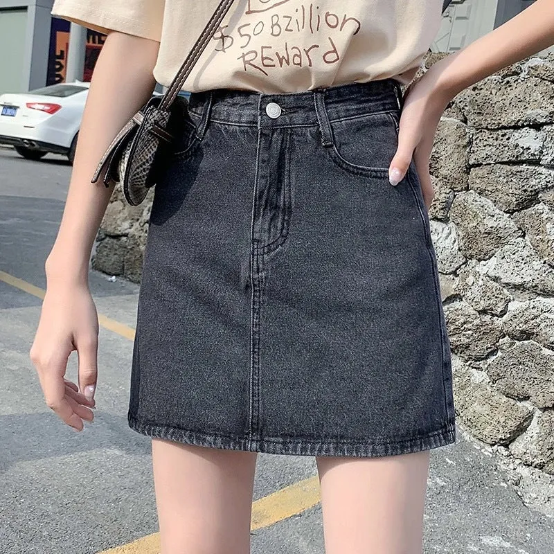 Summer Korean Denim A-Line Skirt Women High Waist Slim Look Hip Flattering INS Skirt