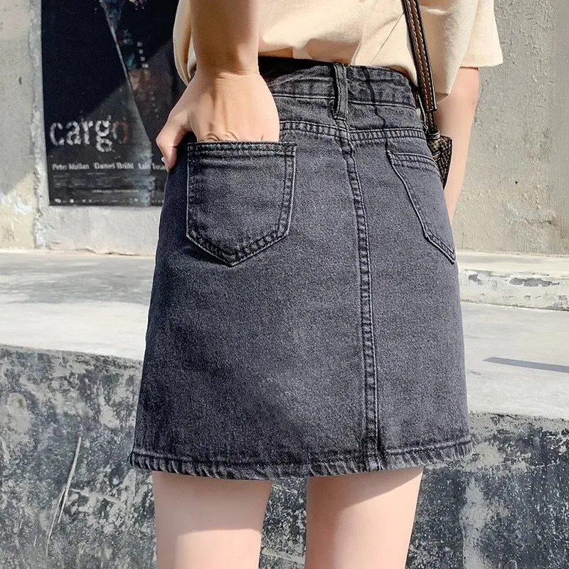 Summer Korean Denim A-Line Skirt Women High Waist Slim Look Hip Flattering INS Skirt