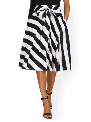 Tie-Waist Stripe Midi Skirt