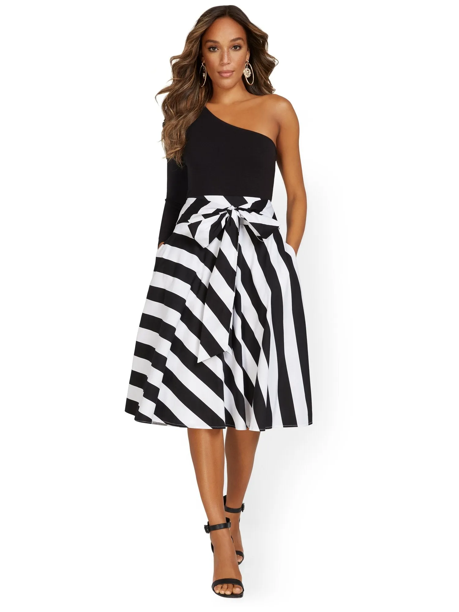 Tie-Waist Stripe Midi Skirt