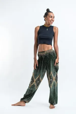 Unisex Diamond Peacock Harem Pants in Green