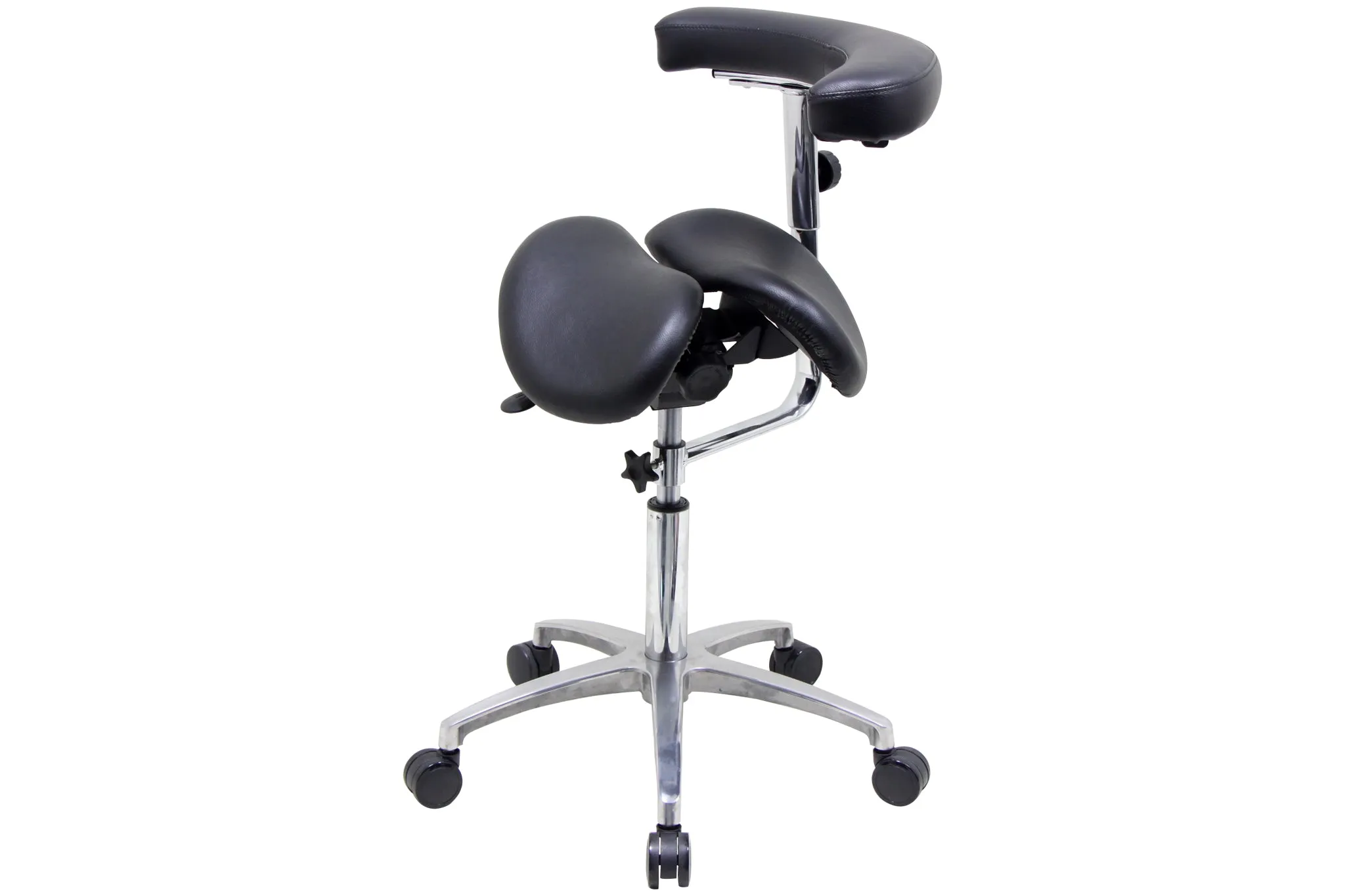 USA Patented Twin Tiltable Saddle Stool with 360 Degree Arm Support