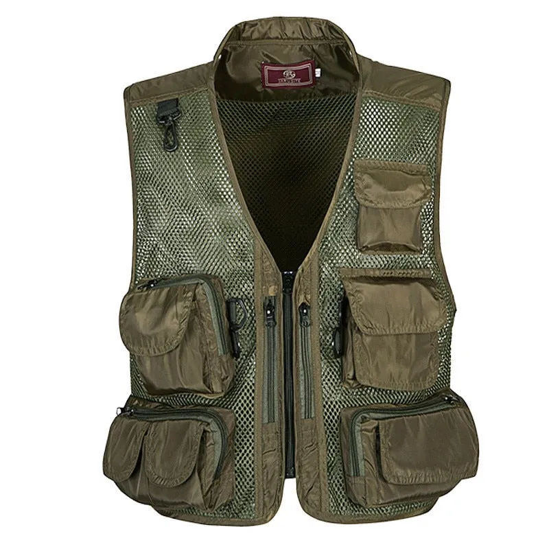 Vest Mesh Multi Pocket Male Sleeveless Jackets Gauze Green Camouflage