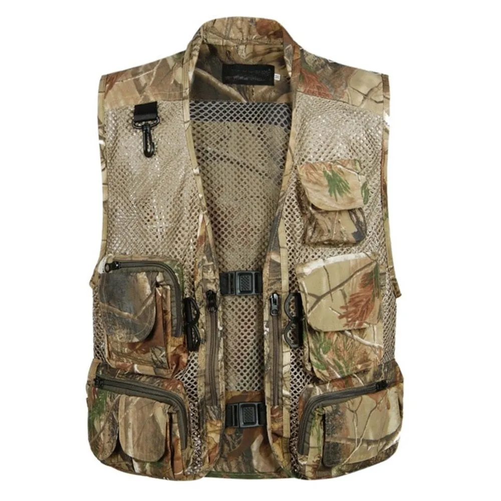 Vest Mesh Multi Pocket Male Sleeveless Jackets Gauze Green Camouflage