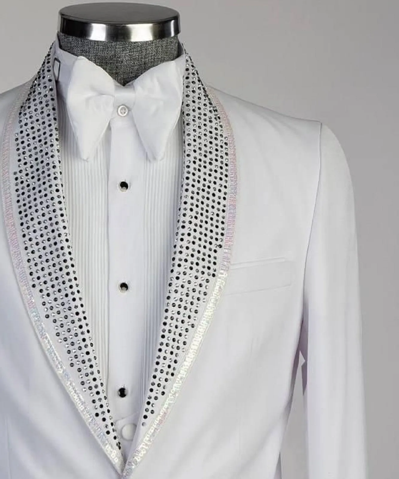 White Tuxedo Jacket Wedding With Black Stones