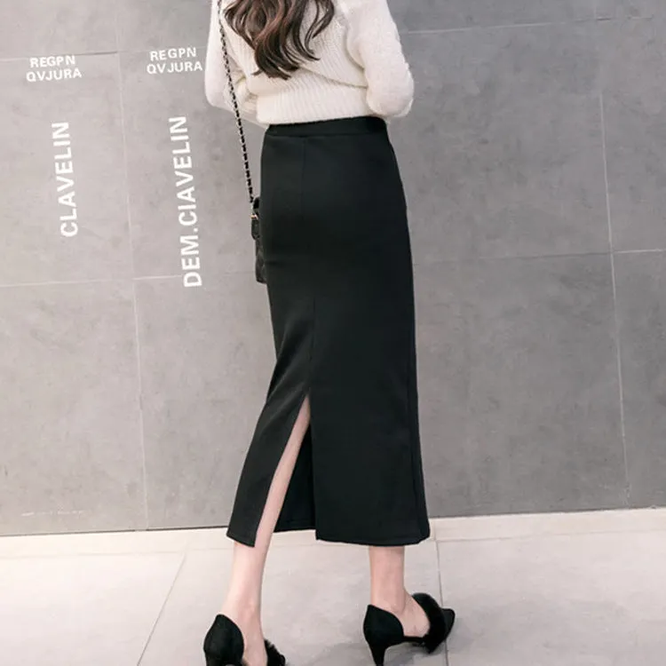 Women Korea Knitted Skirt Slim Look Hip Flattering Mid-Length Skirt