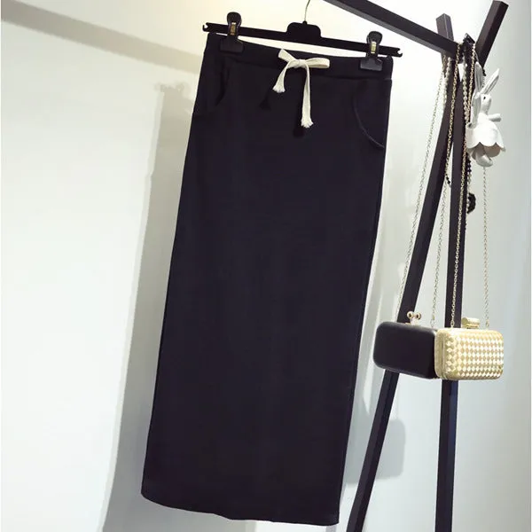 Women Korea Knitted Skirt Slim Look Hip Flattering Mid-Length Skirt