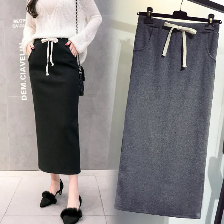 Women Korea Knitted Skirt Slim Look Hip Flattering Mid-Length Skirt