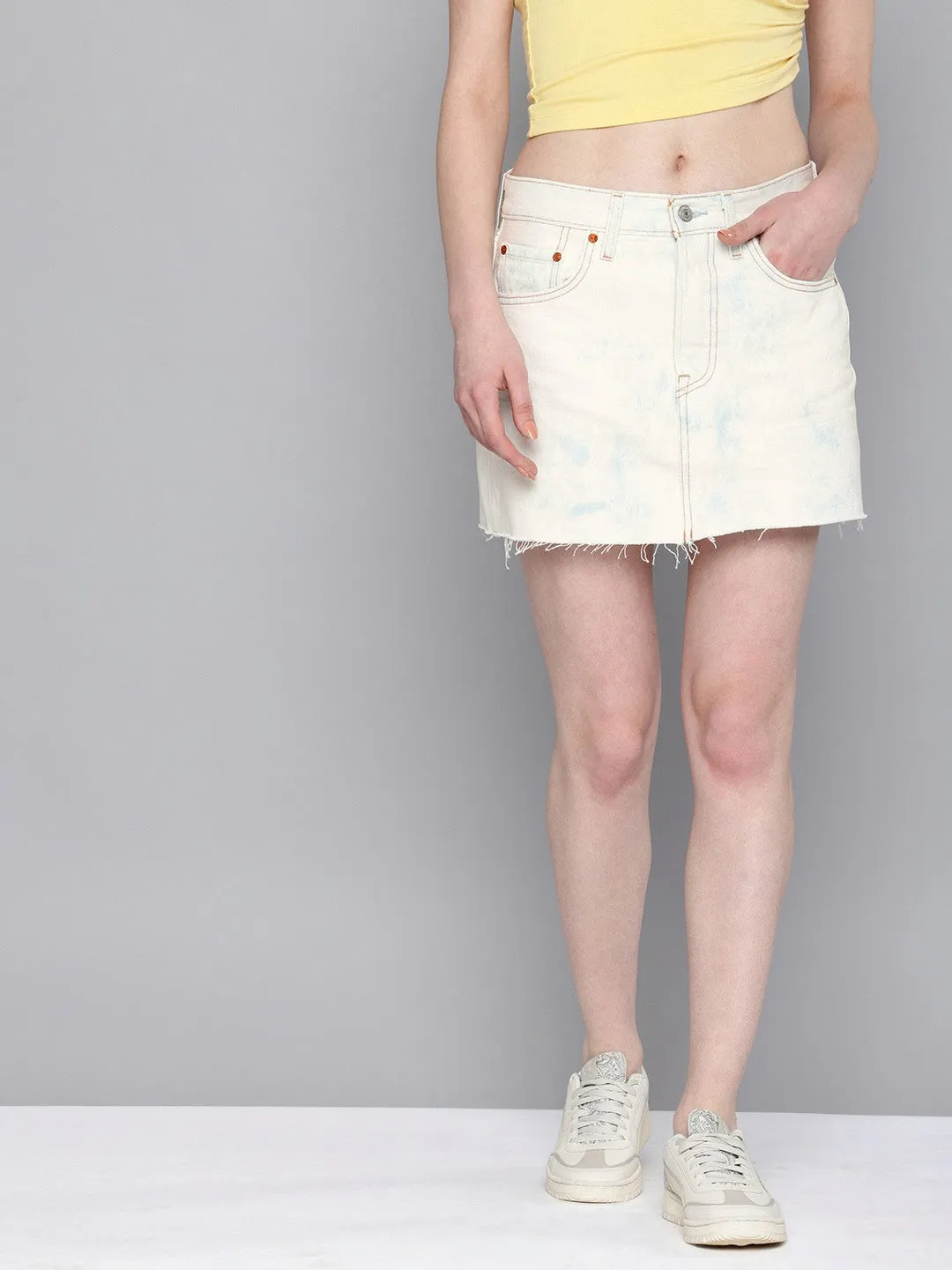 Women's Mid Rise Light Blue Regular Fit Denim Skirt