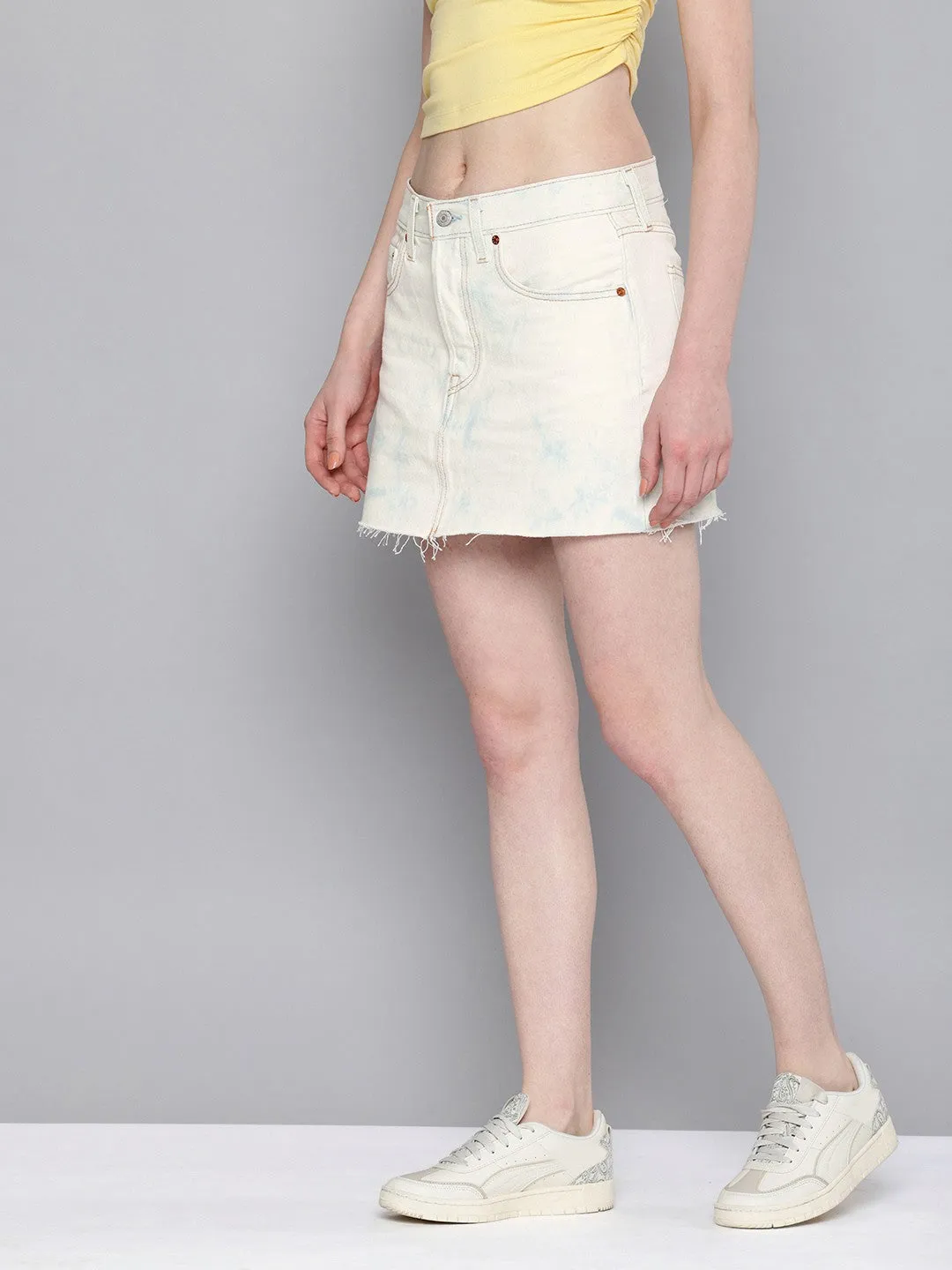 Women's Mid Rise Light Blue Regular Fit Denim Skirt