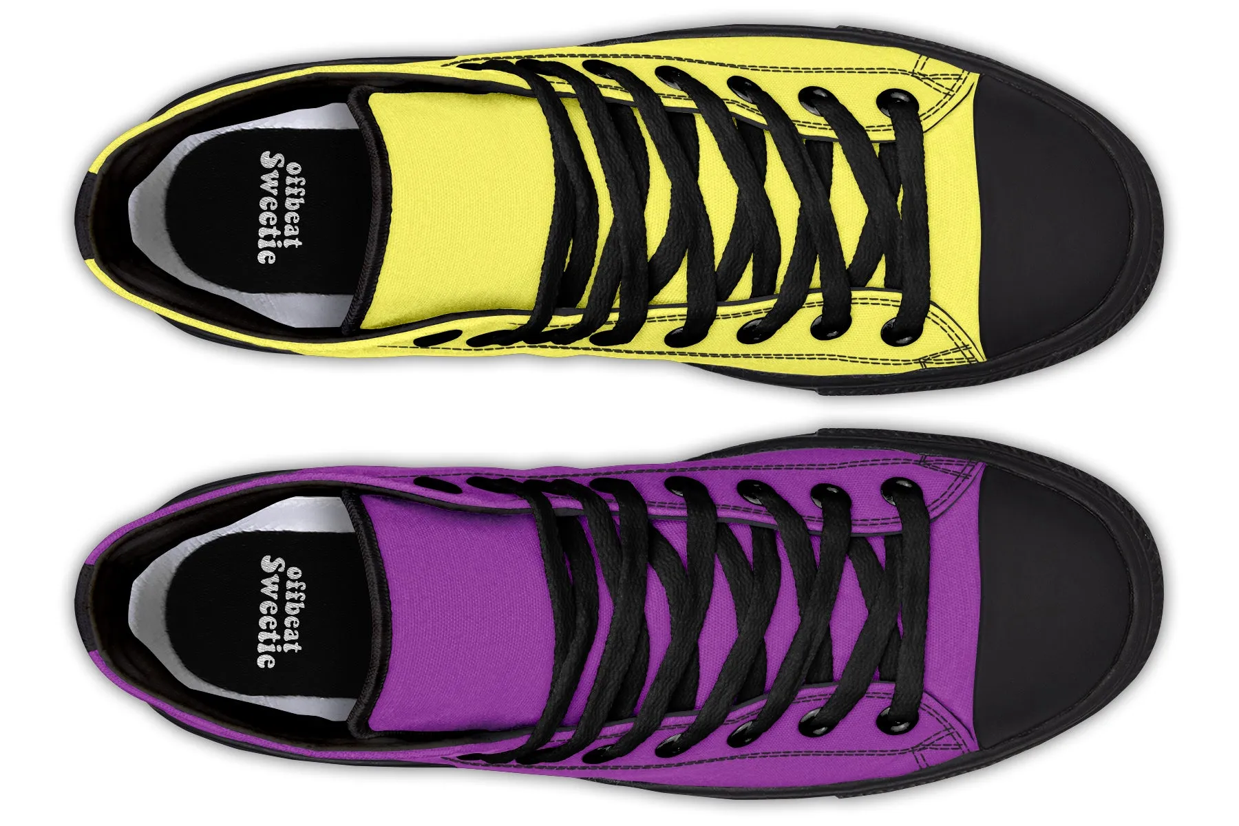 Yellow And Purple Mismatch High Tops