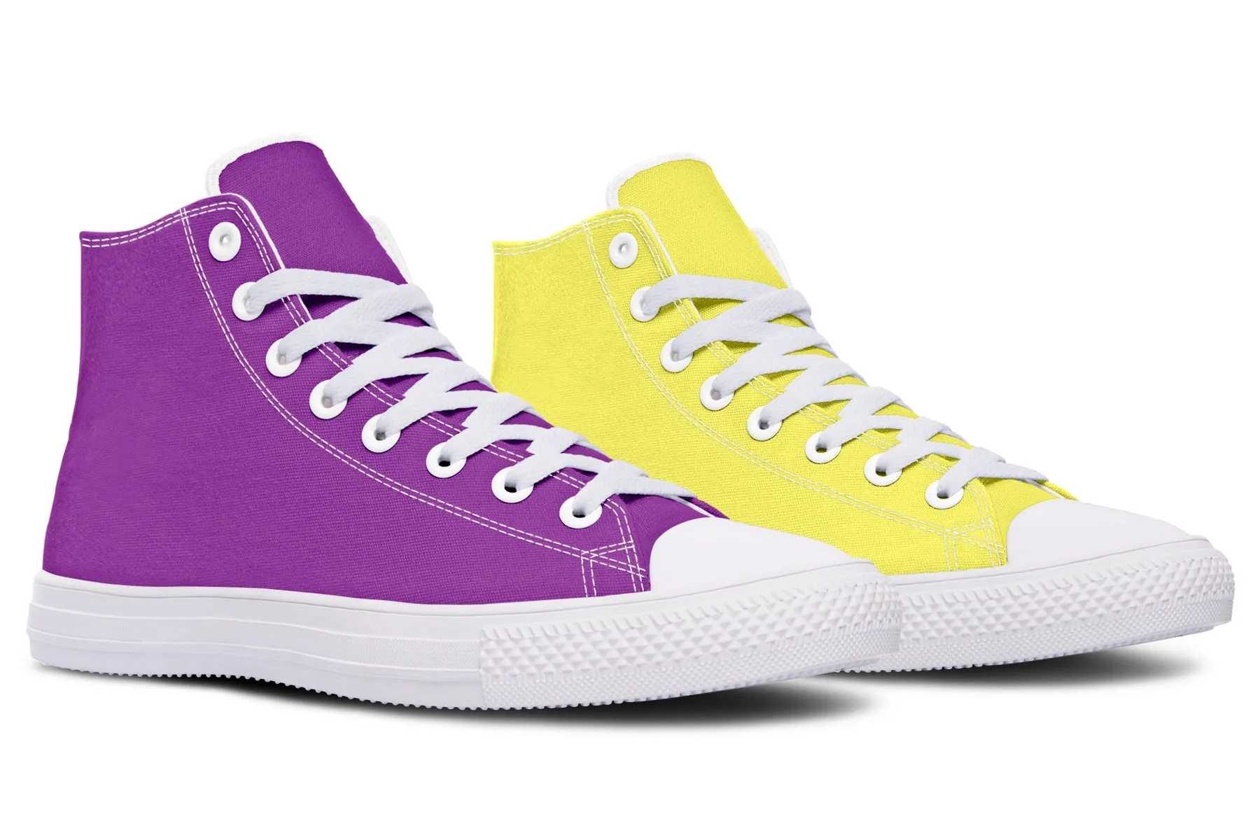 Yellow And Purple Mismatch High Tops