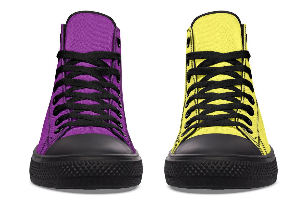 Yellow And Purple Mismatch High Tops