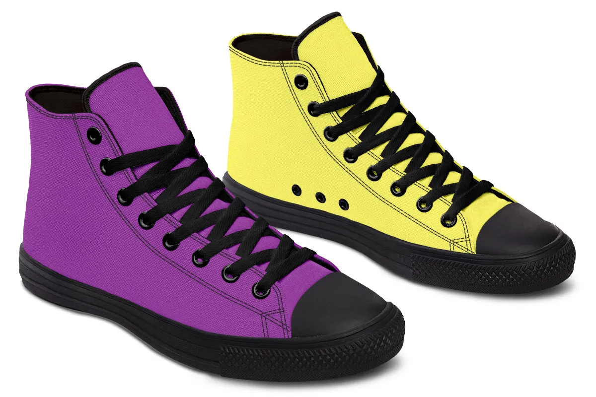 Yellow And Purple Mismatch High Tops