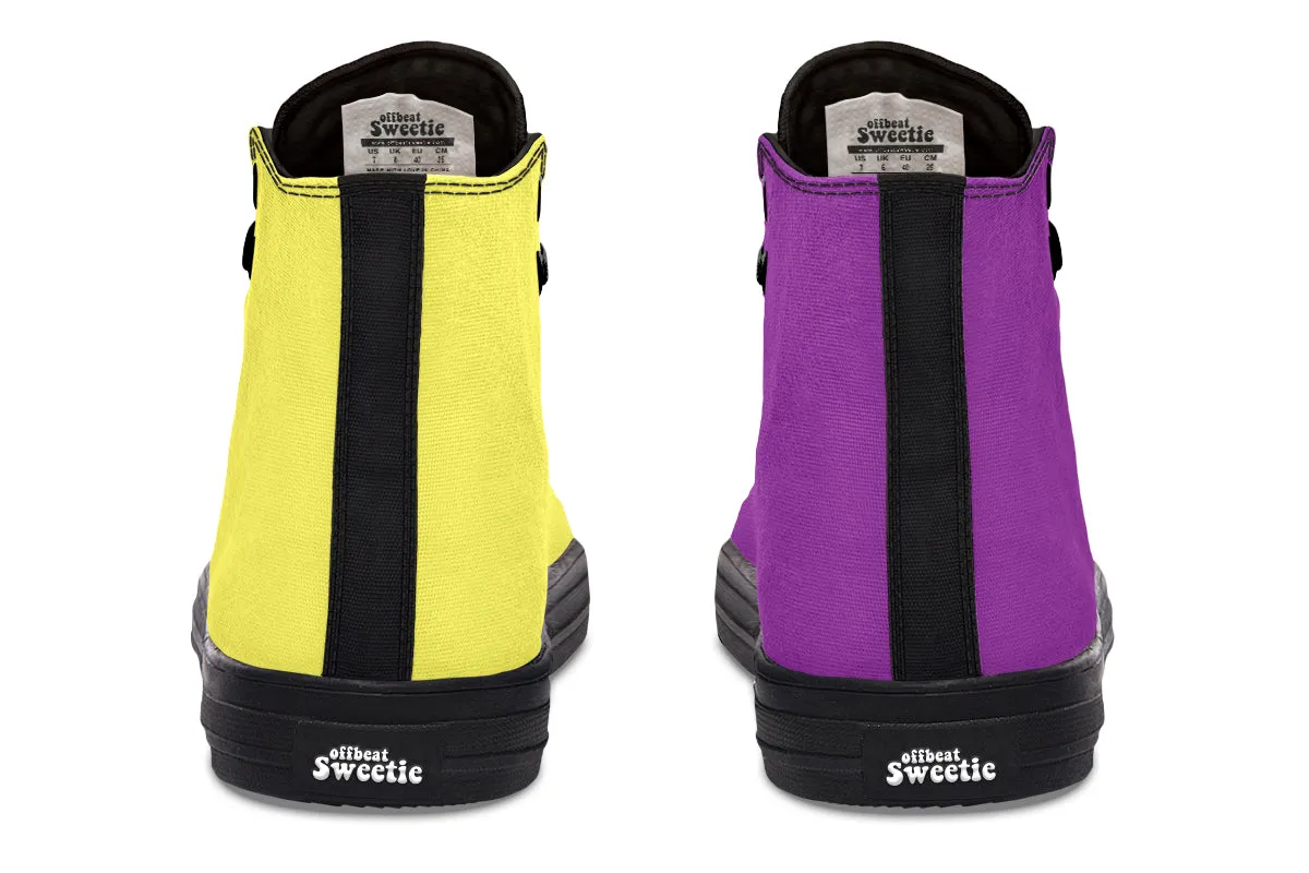 Yellow And Purple Mismatch High Tops