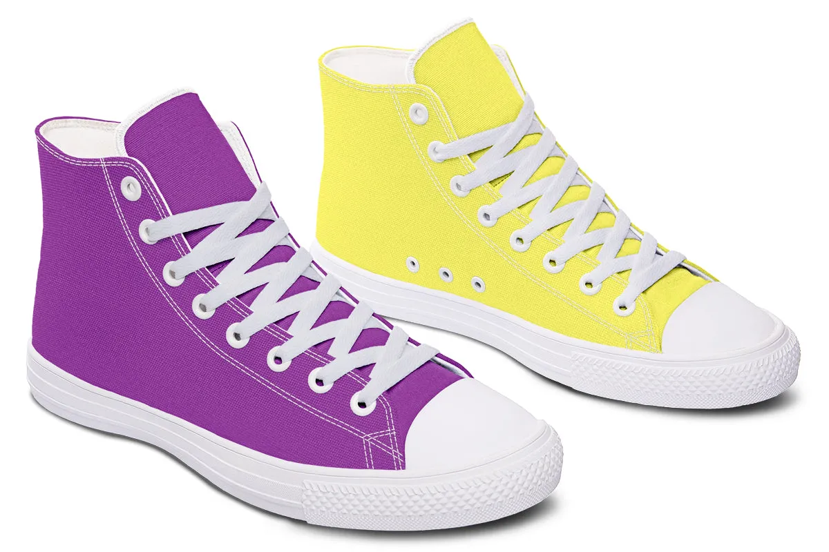 Yellow And Purple Mismatch High Tops