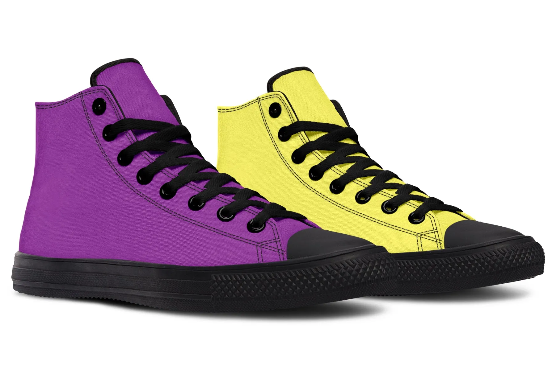 Yellow And Purple Mismatch High Tops