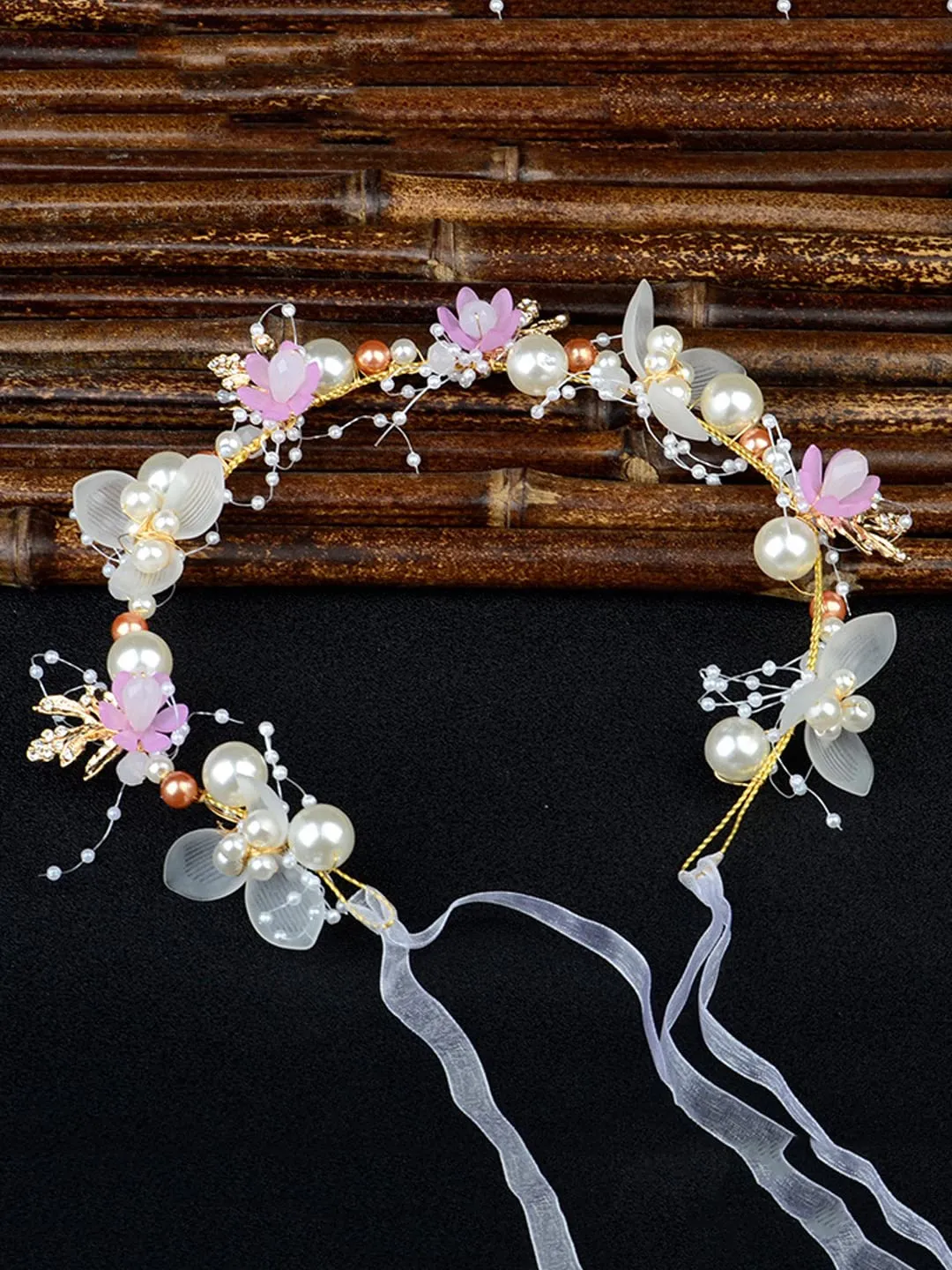 Yellow Chimes Bridal Hair Vine for Women and Girls Bridal Hair Accessories for Wedding Crown Headband Hair Accessories Wedding Jewellery for Women Floral Pearl Bridal Wedding Head Band Hair Vine