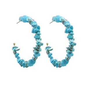 Yellow Chimes Earrings For Women Blue Stone Beaded Open Hoop Earrings For Women and Girls