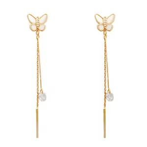 Yellow Chimes Earrings For Women Gold Tone Crystal Studded Butterfly Stud With Long Chain Drop Dangler Earrings For Women and Girls