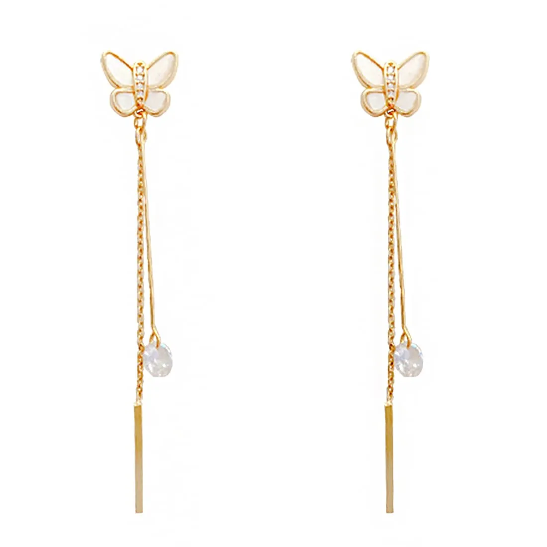 Yellow Chimes Earrings For Women Gold Tone Crystal Studded Butterfly Stud With Long Chain Drop Dangler Earrings For Women and Girls