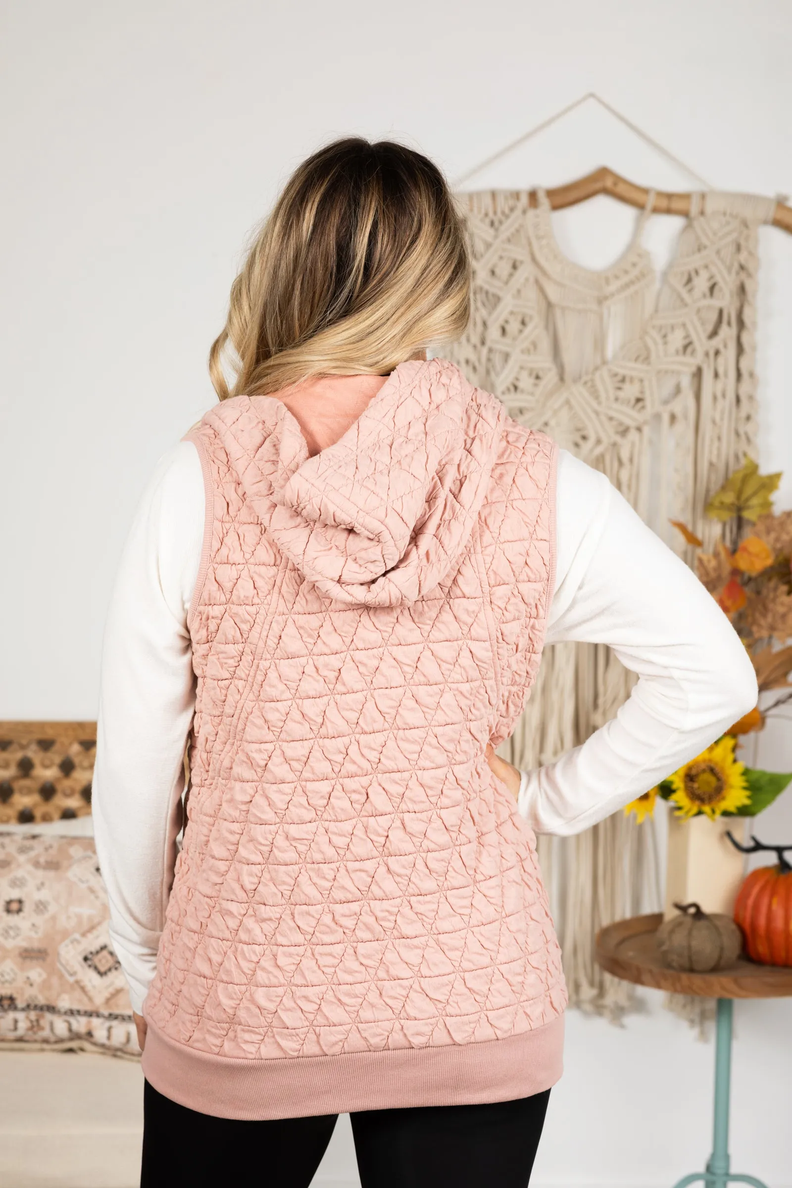 Zip-Up Quilted Textured Knit Vest