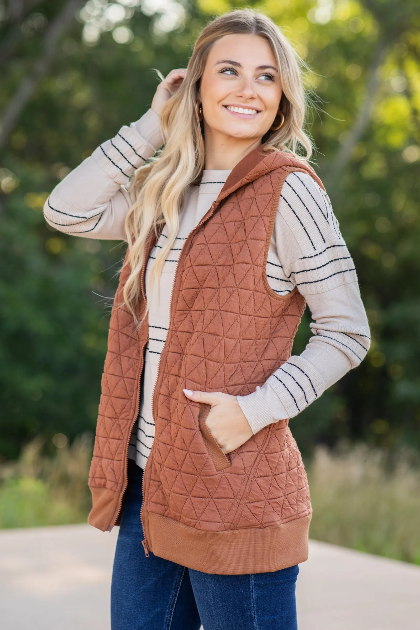 Zip-Up Quilted Textured Knit Vest